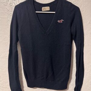 HOLLISTER WOMENS‎ NAVY BLUE V-NECK SWEATER - SIZE SMALL